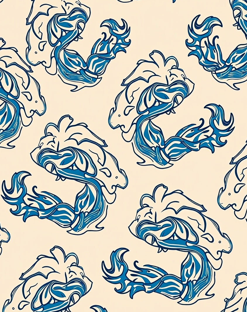Blue Flowing Animal Abstract Design Rug