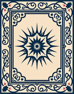 Navy Sun Burst Floral Border Rug