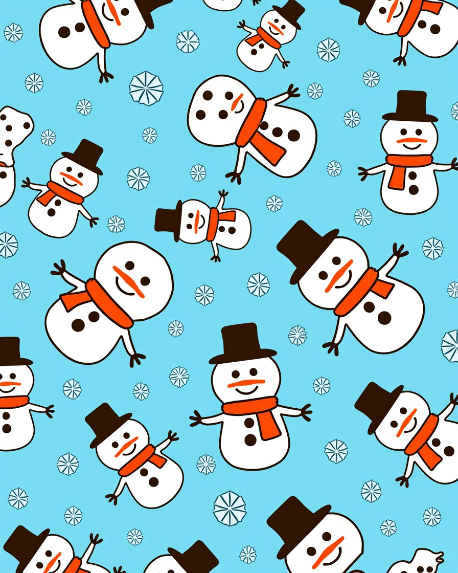 Happy Snowmen Orange Scarf Blue Background Rug