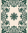 Ornate Green Floral Filigree Pattern Rug