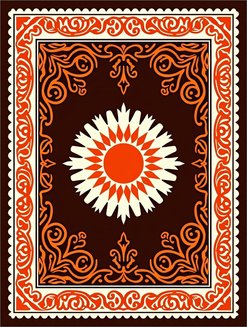Bold Sunburst With Ornate Border Rug