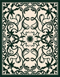 Ornate Dark Green Floral Scrollwork Design Rug
