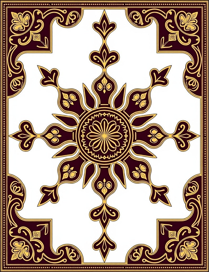 Rich Gold Maroon Ornate Mandala Rug