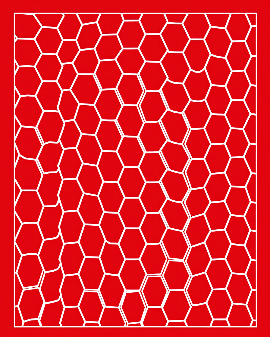 Red White Irregular Hexagon Pattern Rug