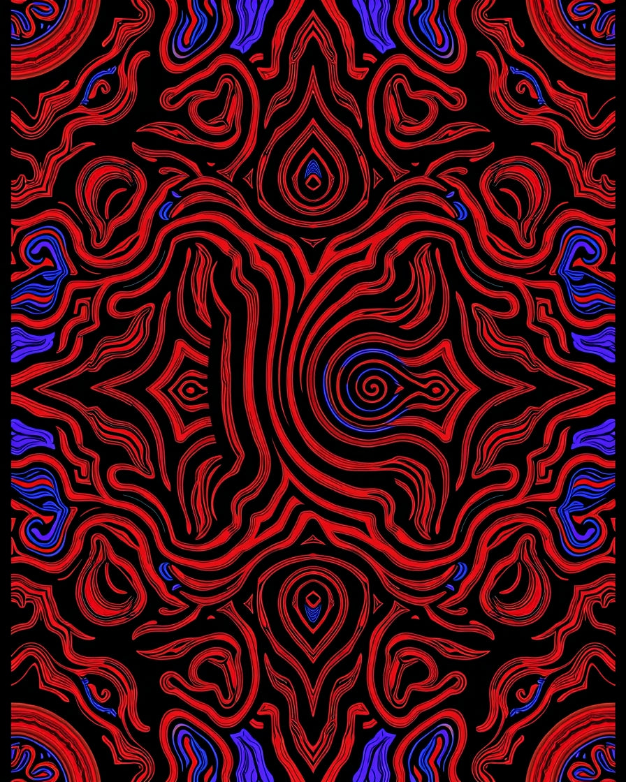 Intricate Red Blue Organic Pattern Rug