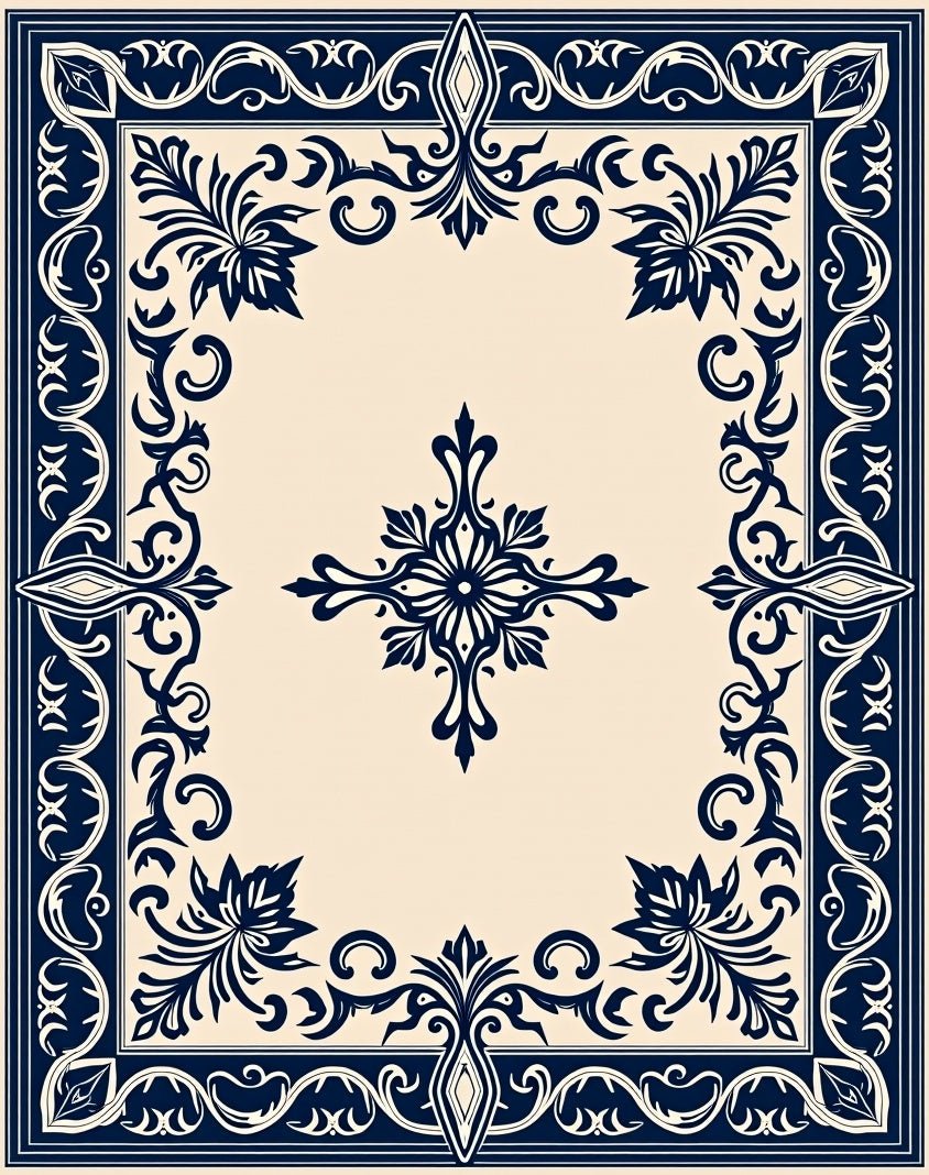 Ornate Floral Scrollwork Decorative Design Rug