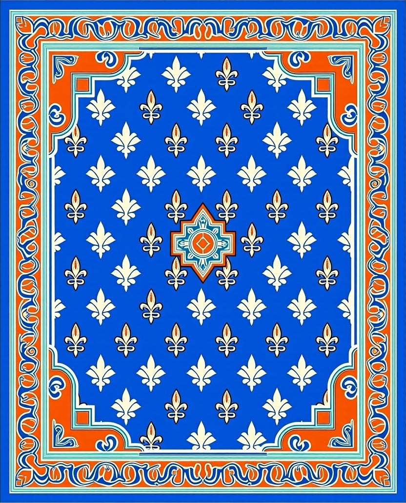 Royal Blue Fleur De Lis Pattern Rug