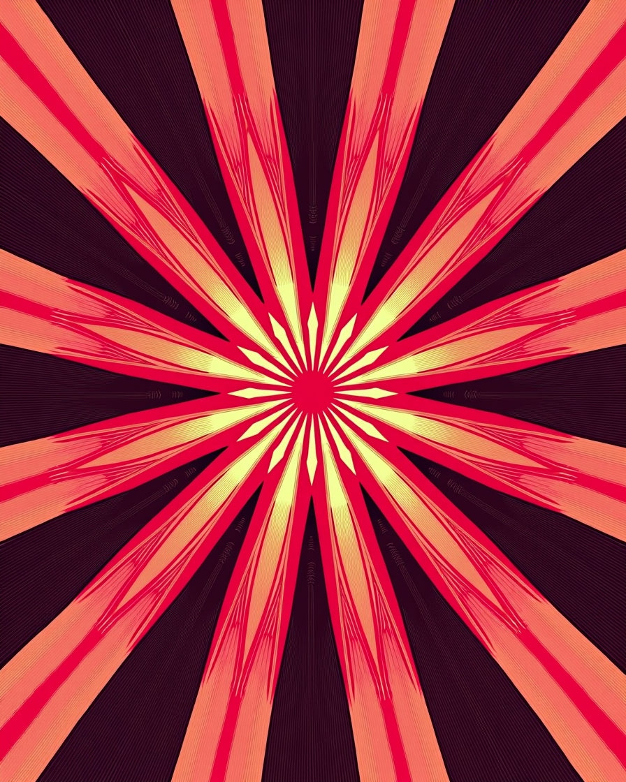 Red Sunburst Abstract Geometric Rug