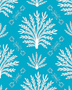 White Floral Patterned Teal Rug