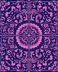 Pink Floral Vine Patterned Square Rug