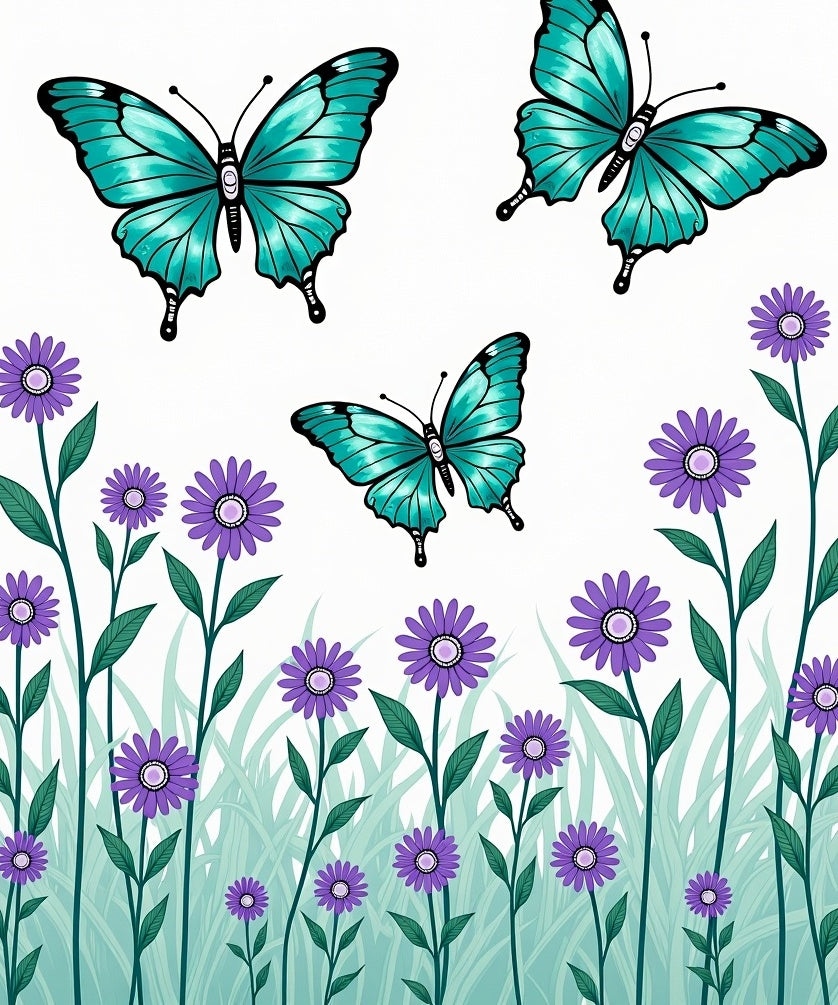 Turquoise Butterflies Purple Flowers Garden Rug