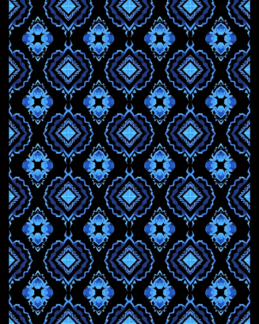 Bold Blue Geometric Diamond Pattern Rug