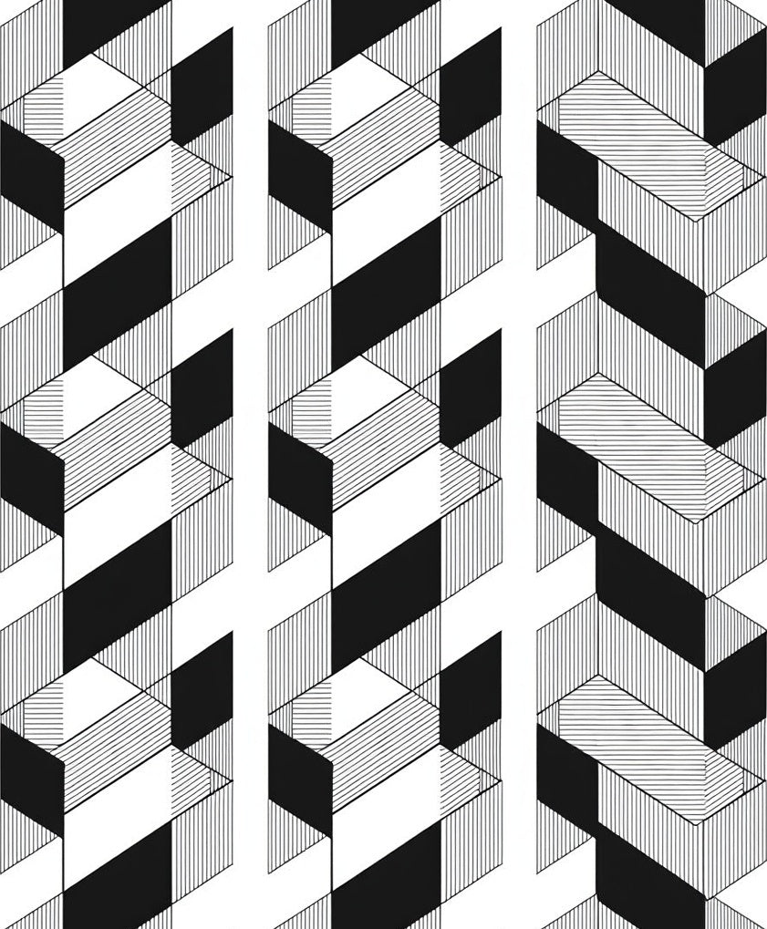 Geometric Black White Illusion Pattern Rug