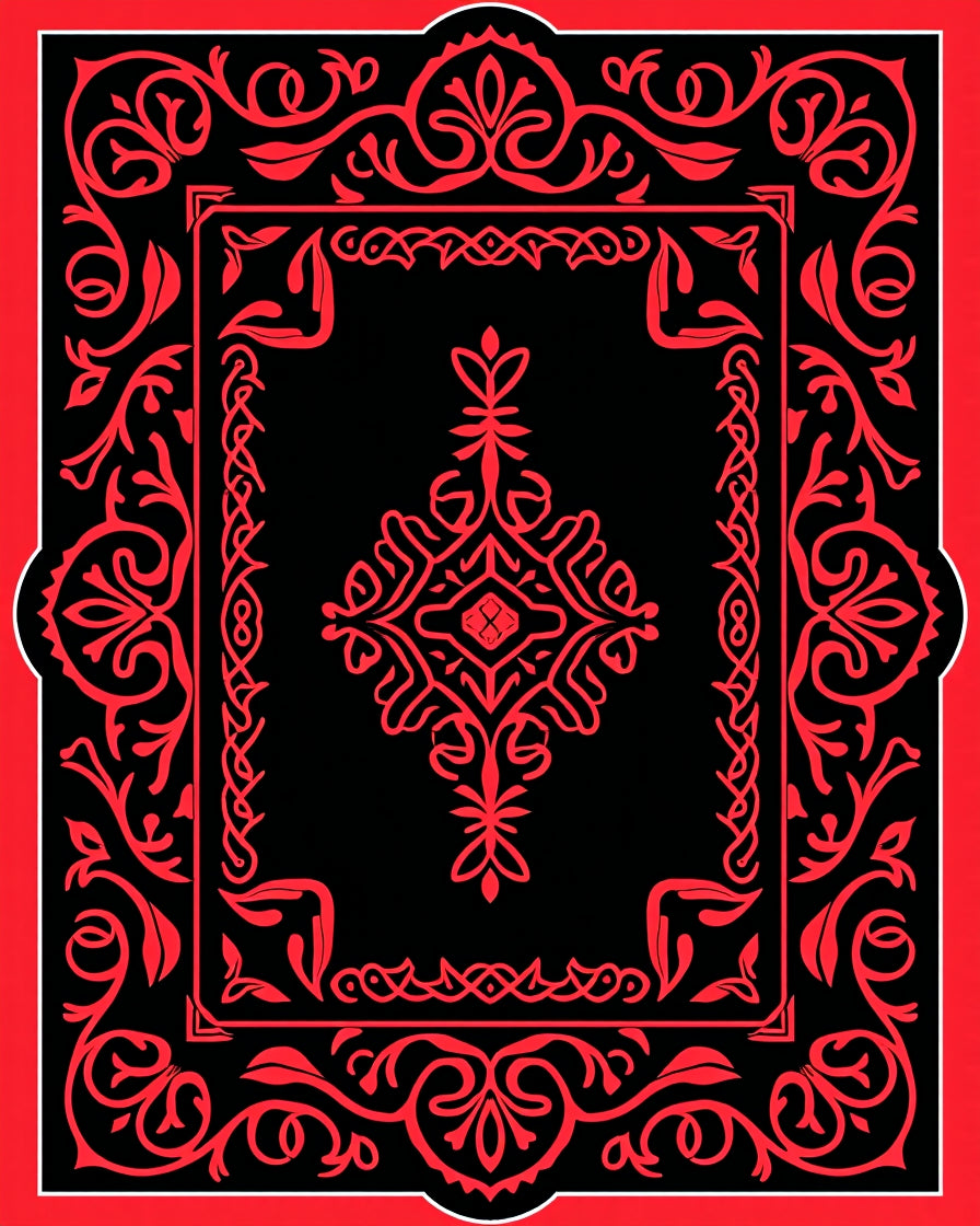 Bold Red Floral Symmetry Design Rug