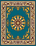 Classic Teal Medallion Scrollwork Pattern Rug