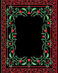 Coral Green Floral Vines Border Rug