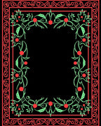 Coral Green Floral Vines Border Rug