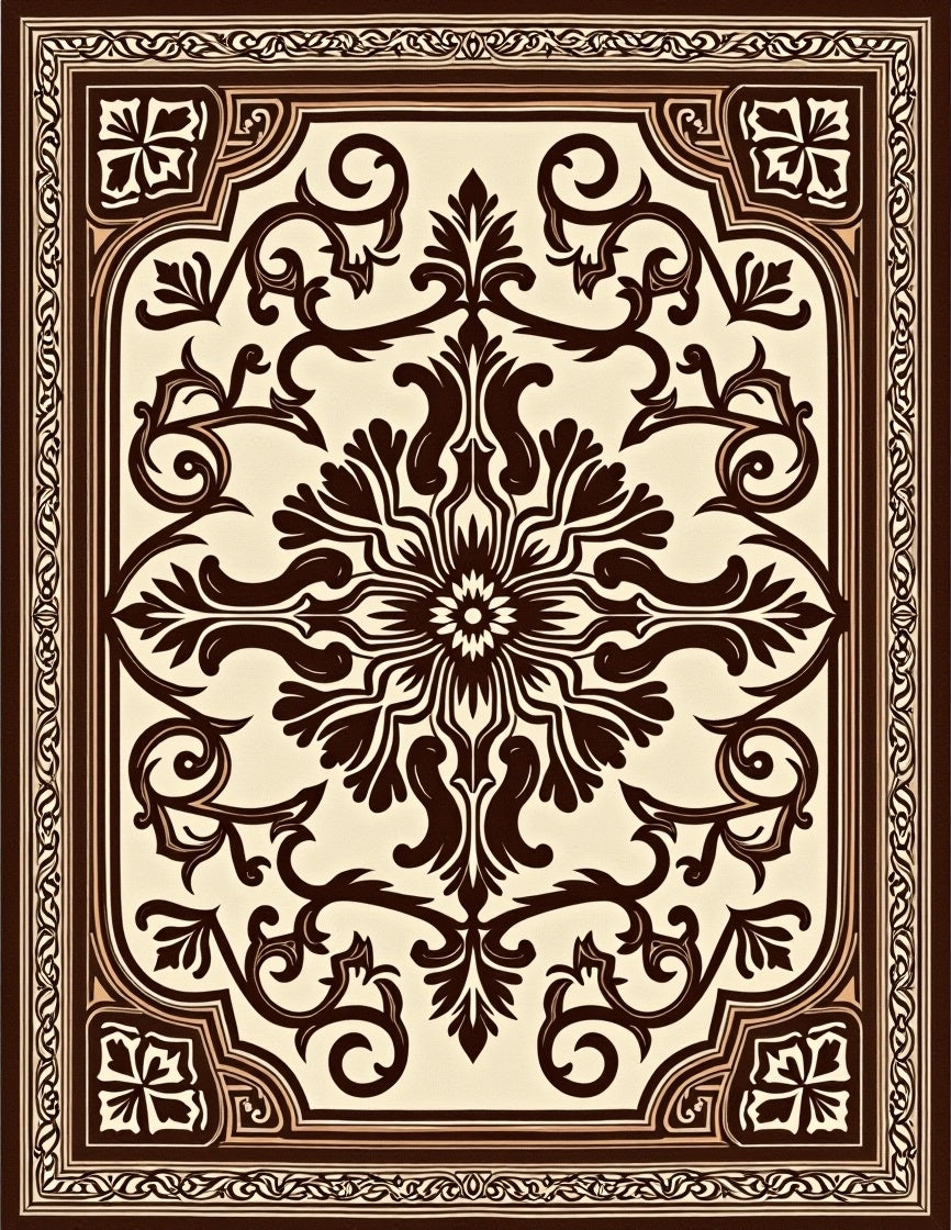 Classic Brown Floral Medallion Border Rug
