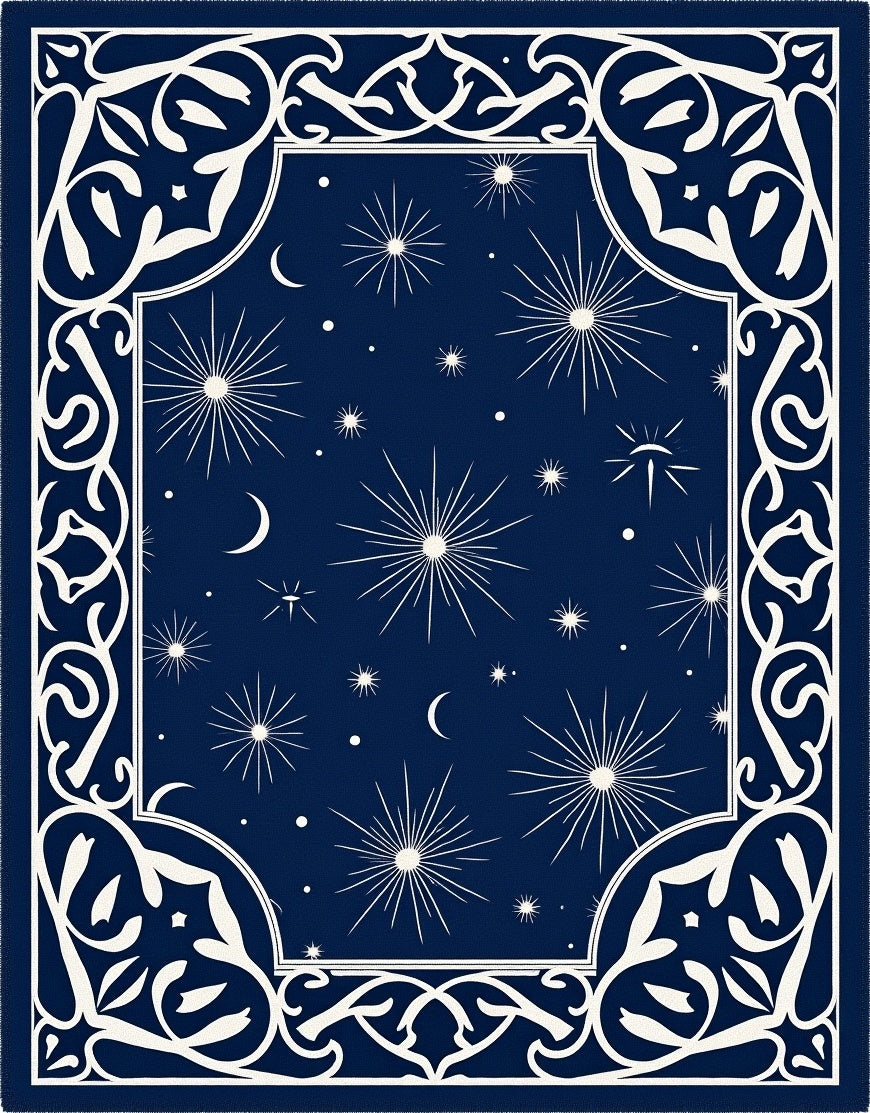 Dark Blue Celestial Star Pattern Rug