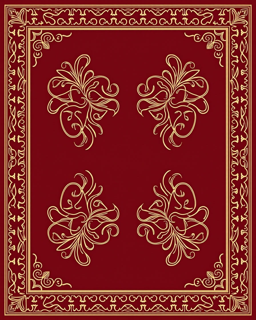 Elegant Red Gold Floral Scroll Design Rug