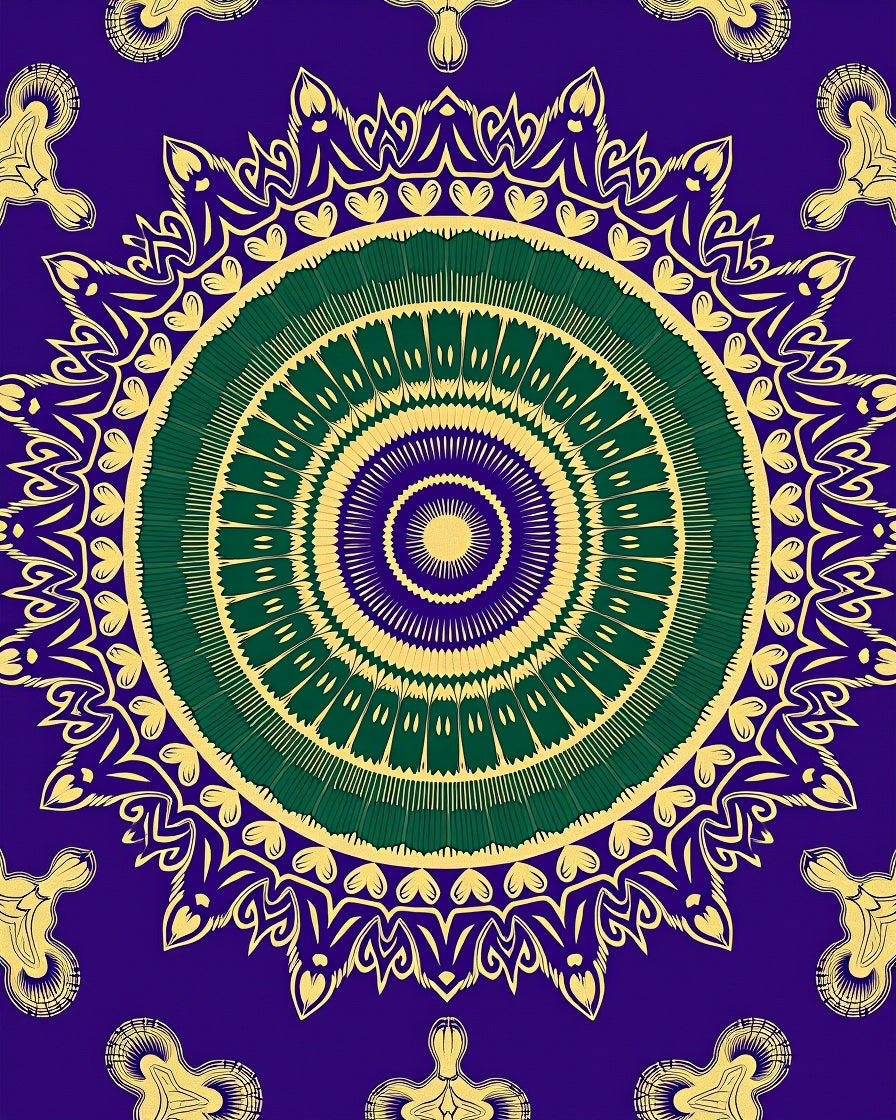 Intricate Violet Yellow Green Mandala Design Rug