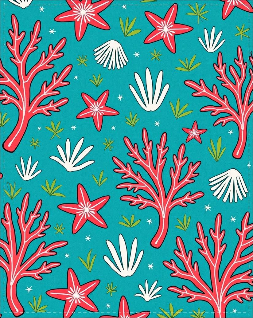 Coral Starfish Shell Ocean Pattern Rug