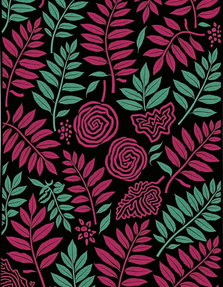 Bold Floral Leaf Pattern Rug