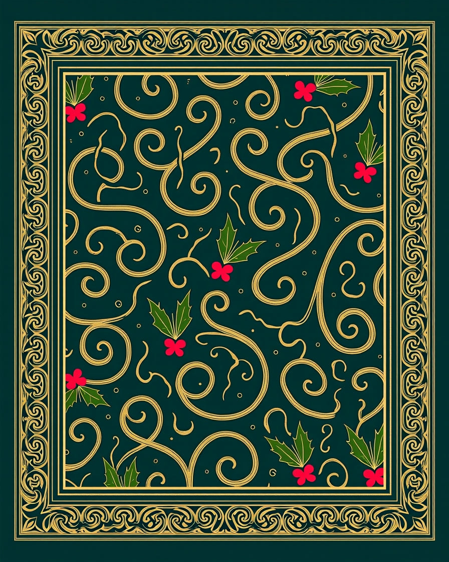 Ornate Green Gold Swirl Holly Rug