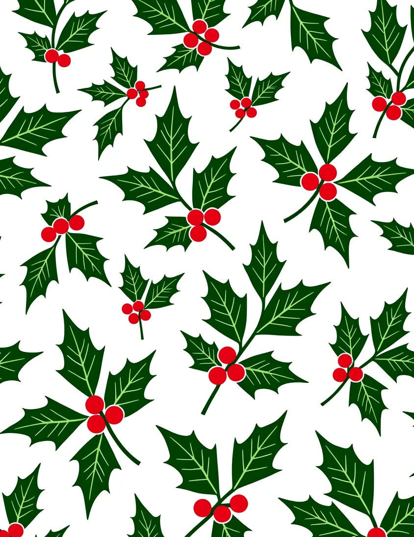 Festive Green Holly Berry Sprigs Rug