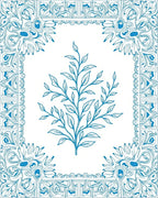 Leafy Branch Blue Decorative Border Design Rug
