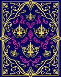 Ornate Floral Pattern with Gold and Pink on Navy Rug