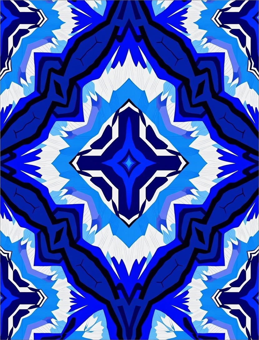 Bold Blue White Interlocking Pattern Rug