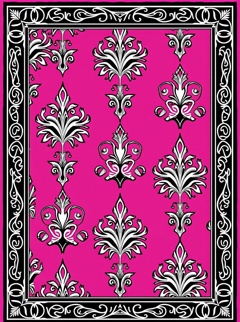 Bold Floral Damask Pattern Rug