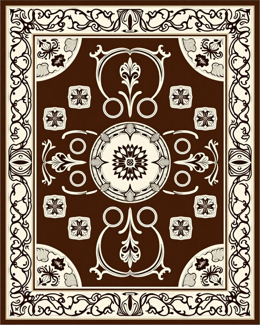 Vintage Floral Scrollwork Rich Brown Rug