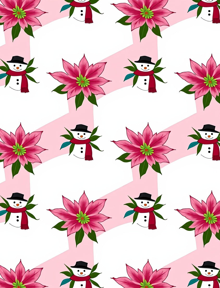 Pink Snowman Christmas Poinsettia Rug