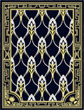 Elegant Navy White Yellow Patterned Rug