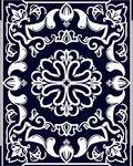 Ornate Floral Patterned Indigo Rug