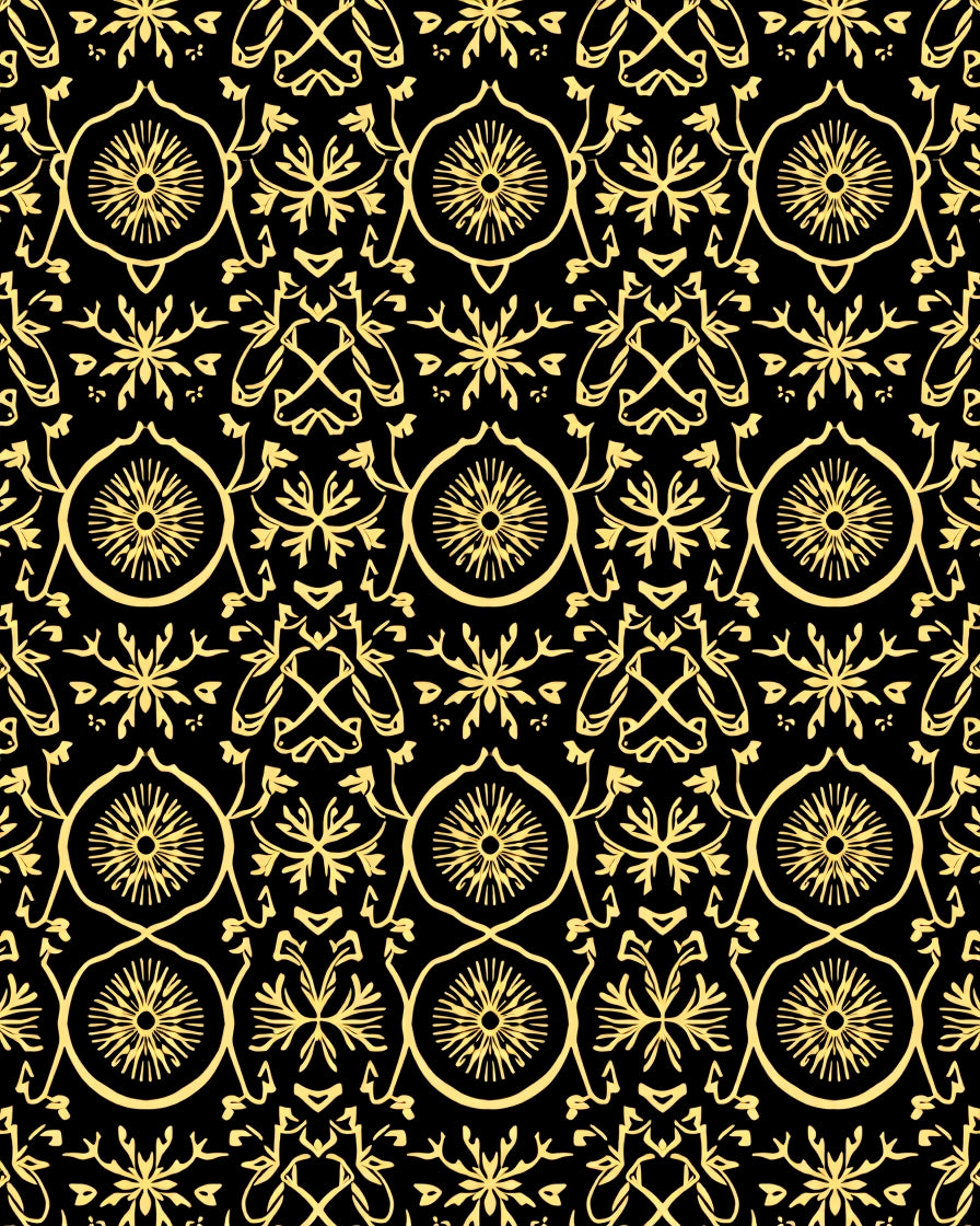 Golden Black Floral Medallion Symmetry Rug
