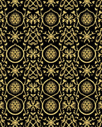 Golden Black Floral Medallion Symmetry Rug