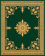Ornate Floral Emblem Green Gold Rug