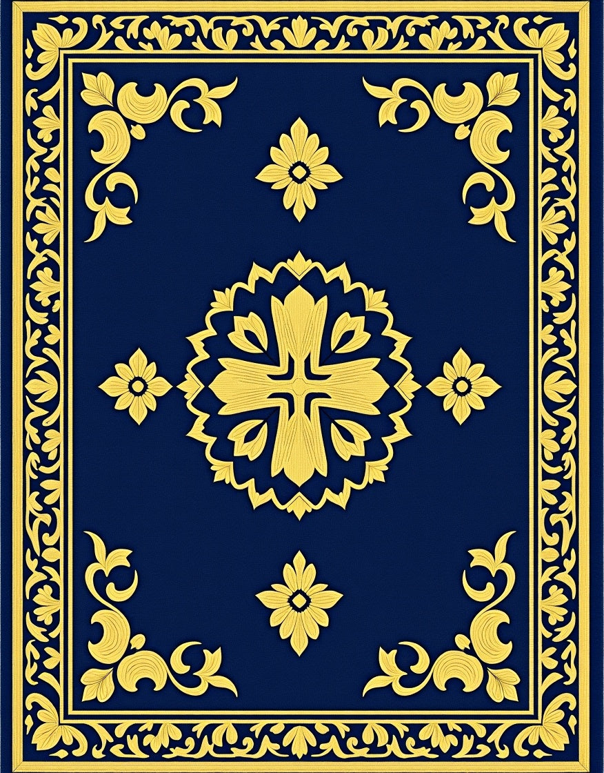 Royal Blue Gold Floral Emblem Rug