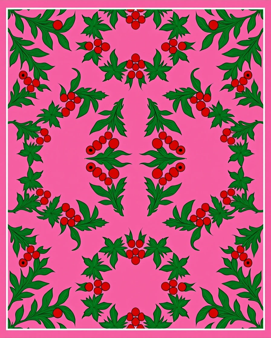 Pink Floral Holly Berry Garland Rug