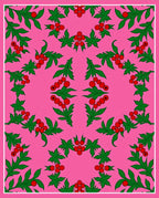 Pink Floral Holly Berry Garland Rug