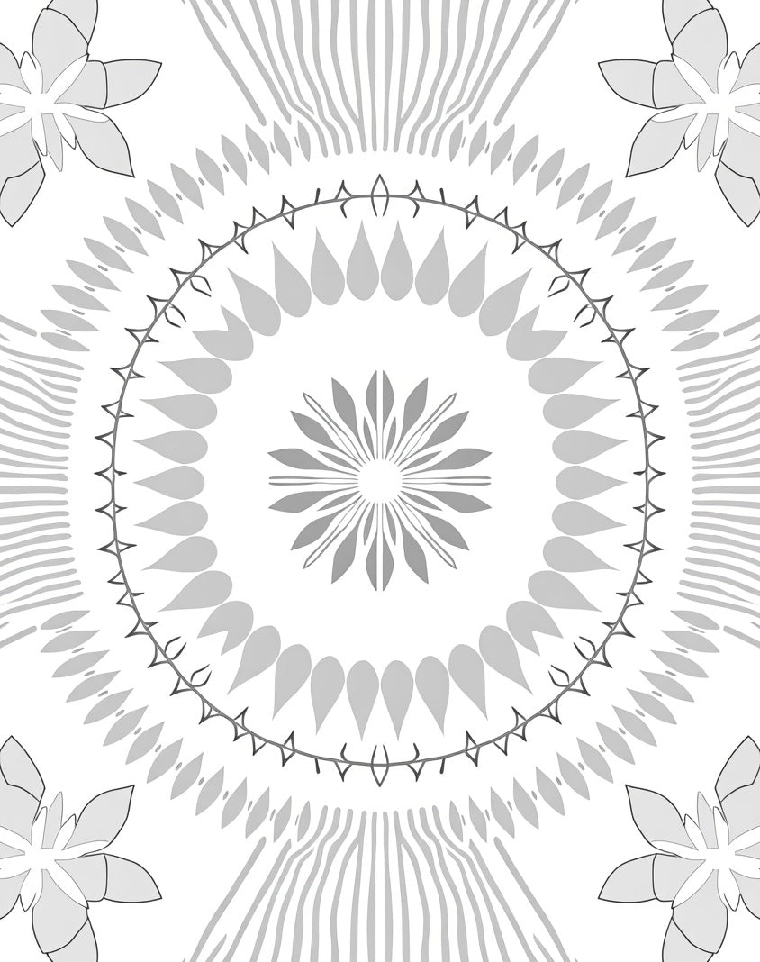 Gray Floral Sunburst Mandala Design Rug