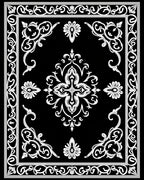 Ornate Black White Floral Scroll Rug