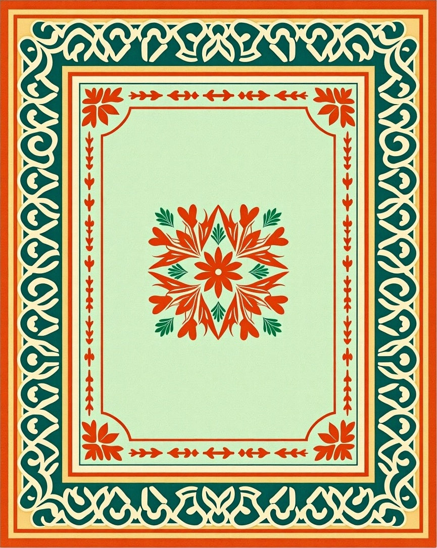 Ornate Floral Border Antique Rug