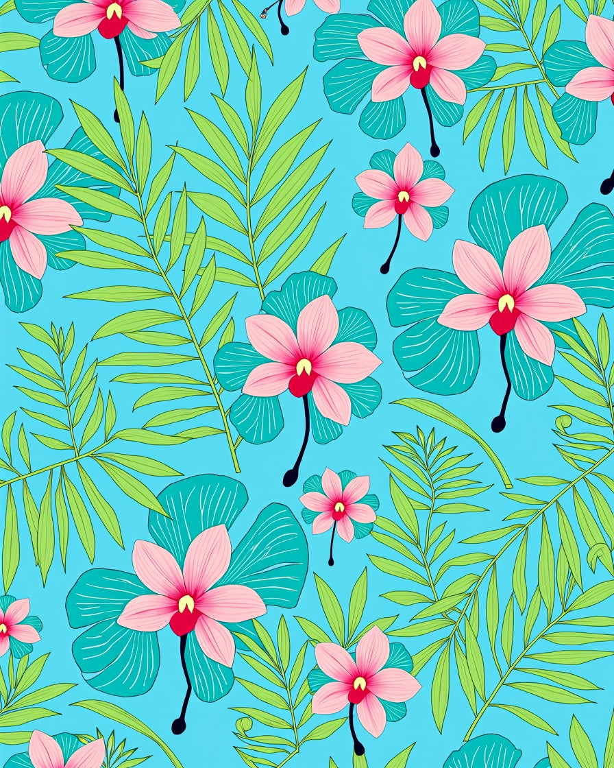 Tropical Pink Orchid Leaf Pattern Rug