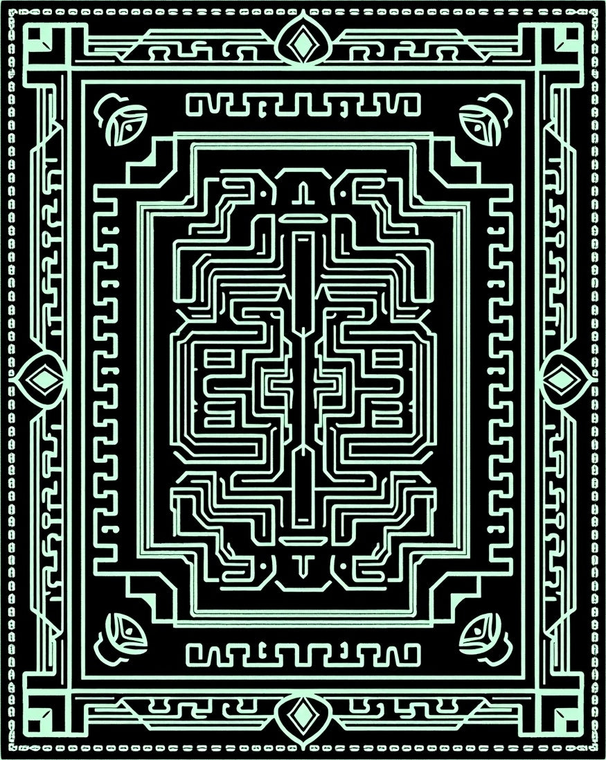 Circuit Board Inspired Abstract Geometric Design Rug