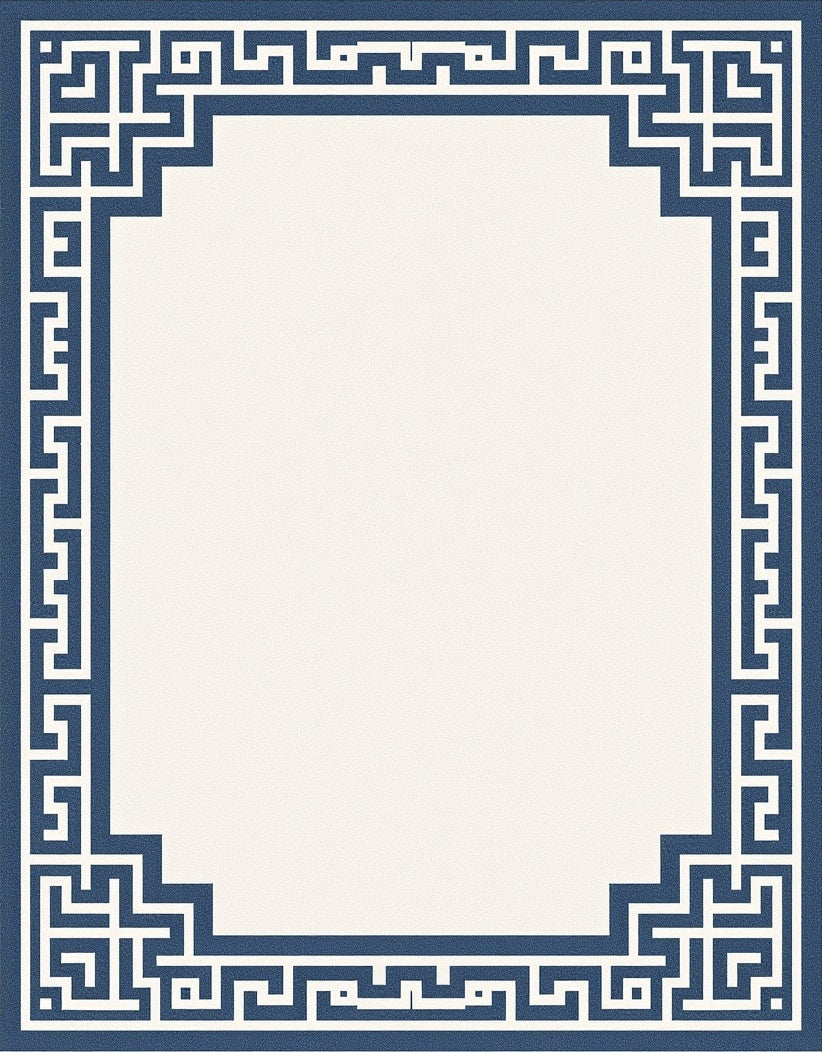 Navajo Blue Classic Geometric Border Rug