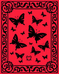 Black Butterfly Patterned Red Rug